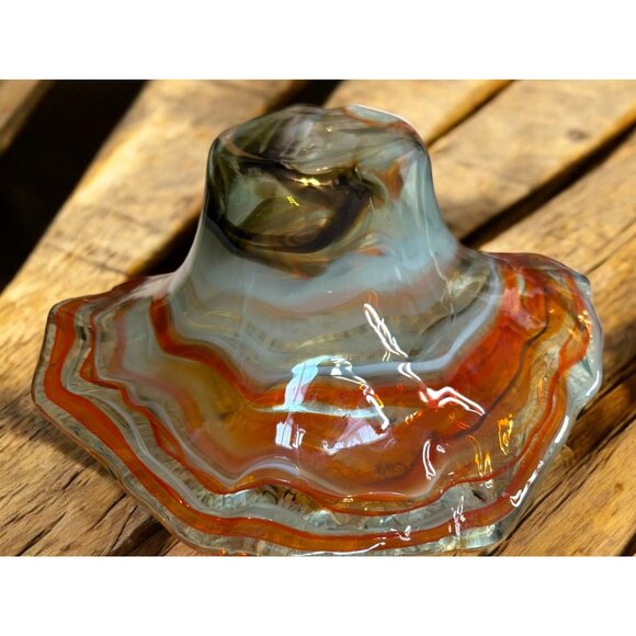 Vtg Slag Art Glass Cornucopia Vase Spiral Curled Handle Unsigned Orange MCM - Picture 11 of 15